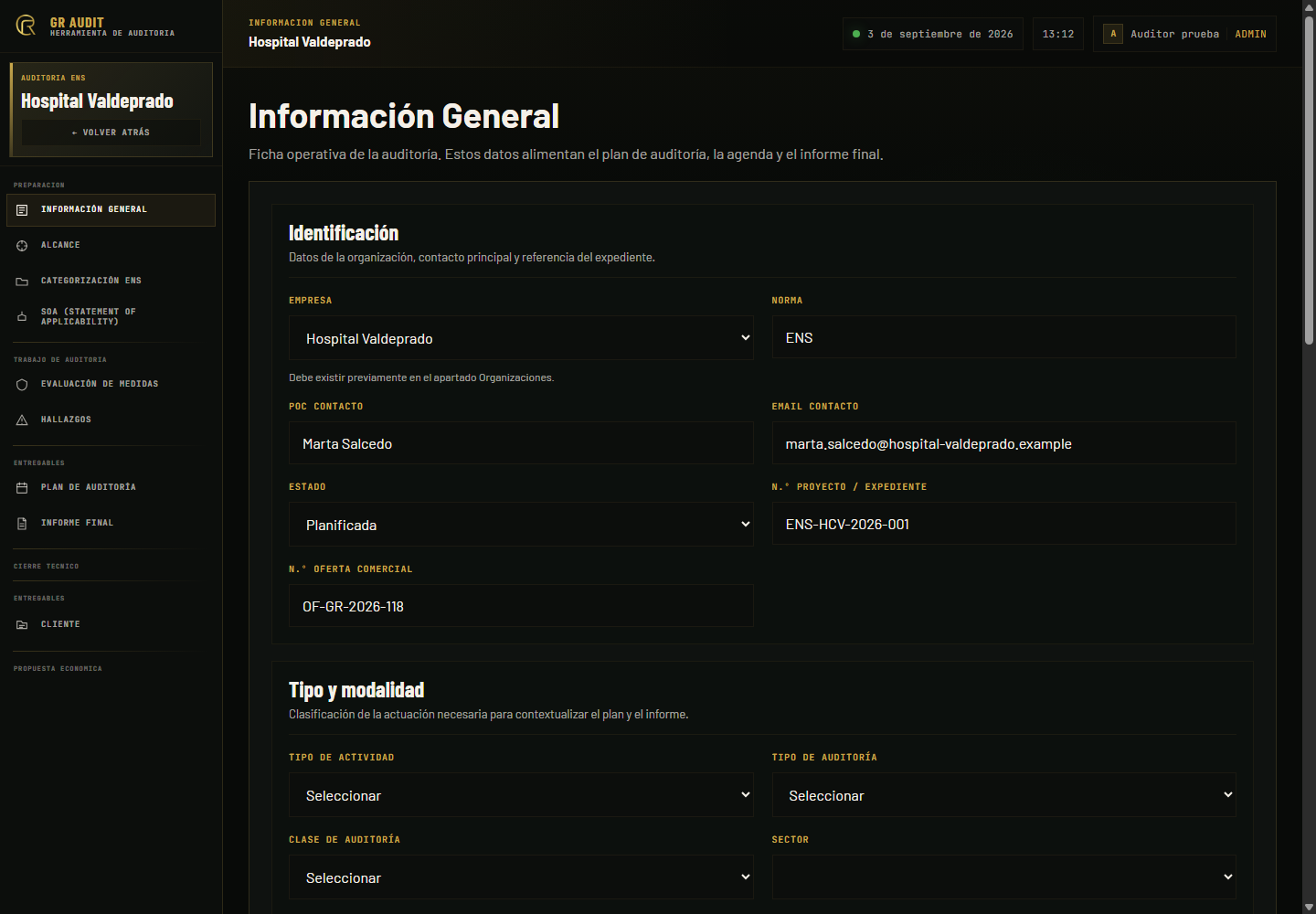 Información general de una auditoría ENS en GR Audit
