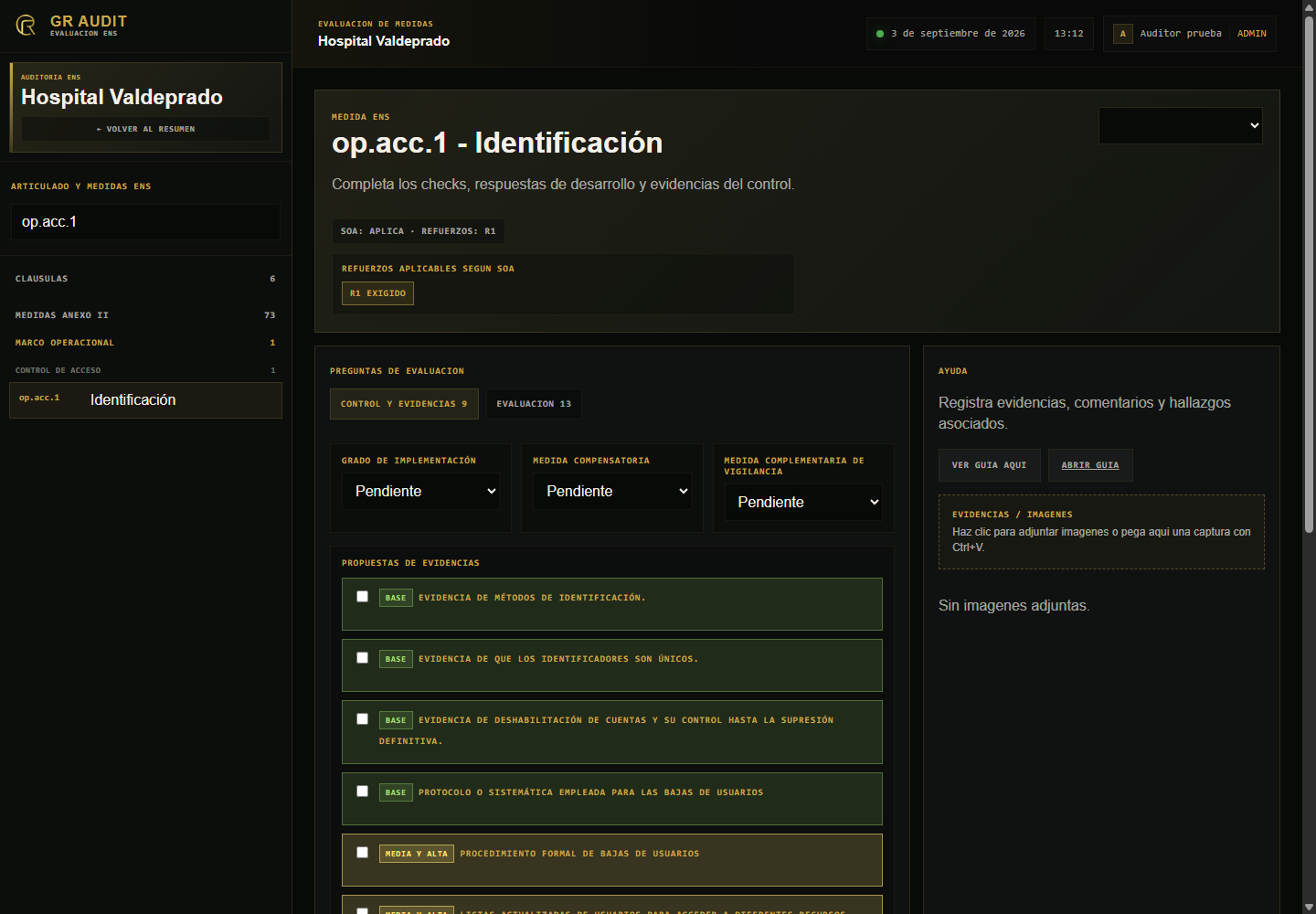 Gestión de evidencias en una medida de GR Audit