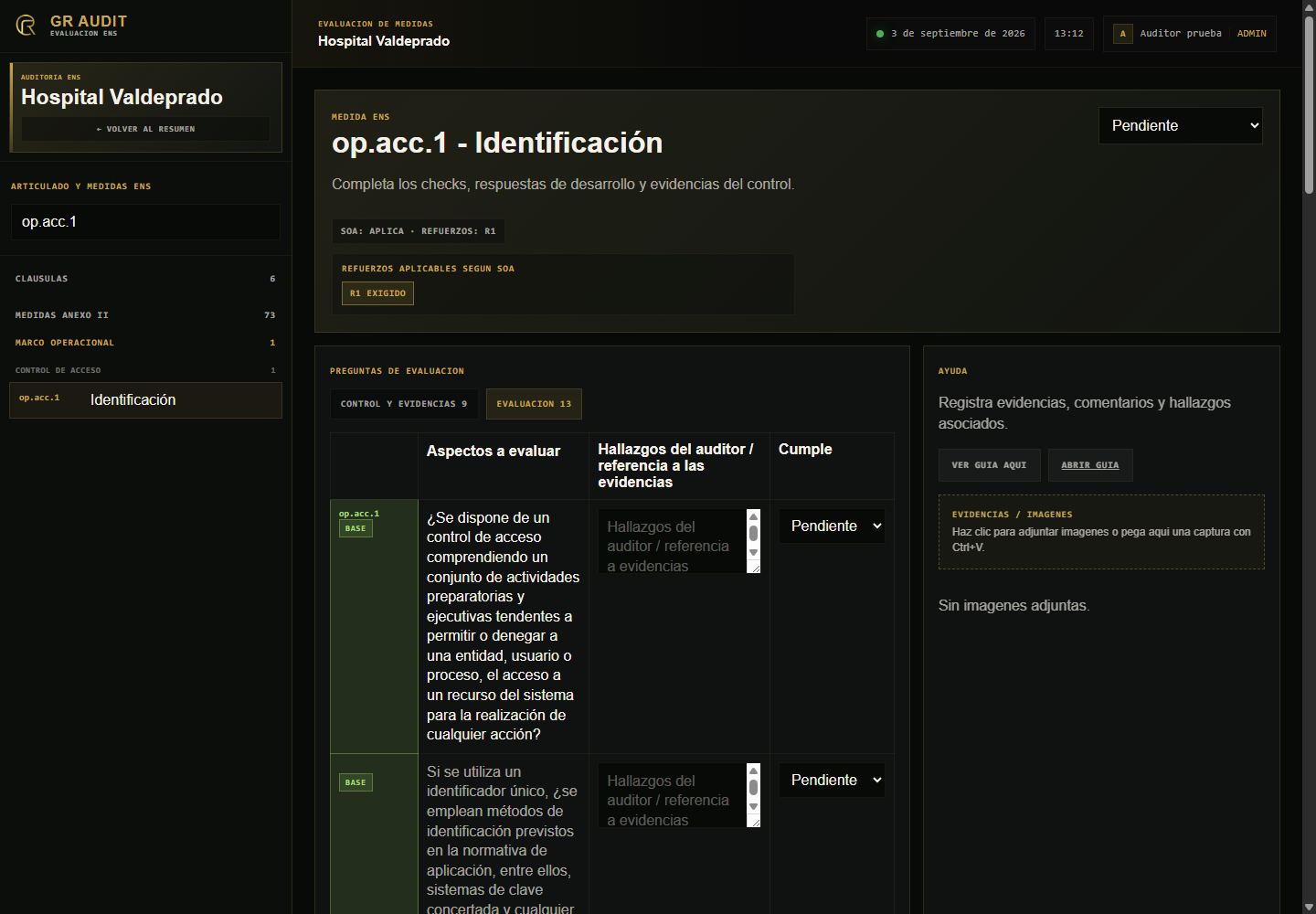 Guía de evaluación de controles en GR Audit